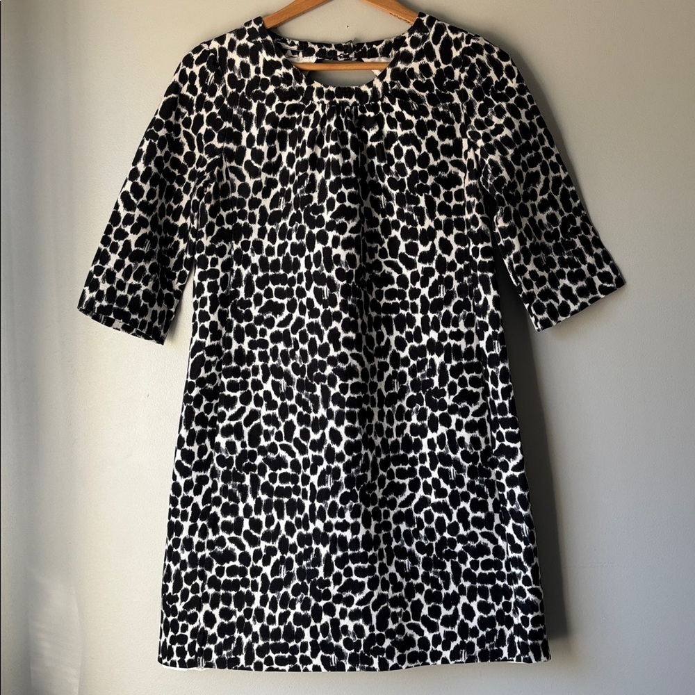 Kate Spade Black Leopard 3/4 Sleeve Silk Shift Dress Women’s Size 6
